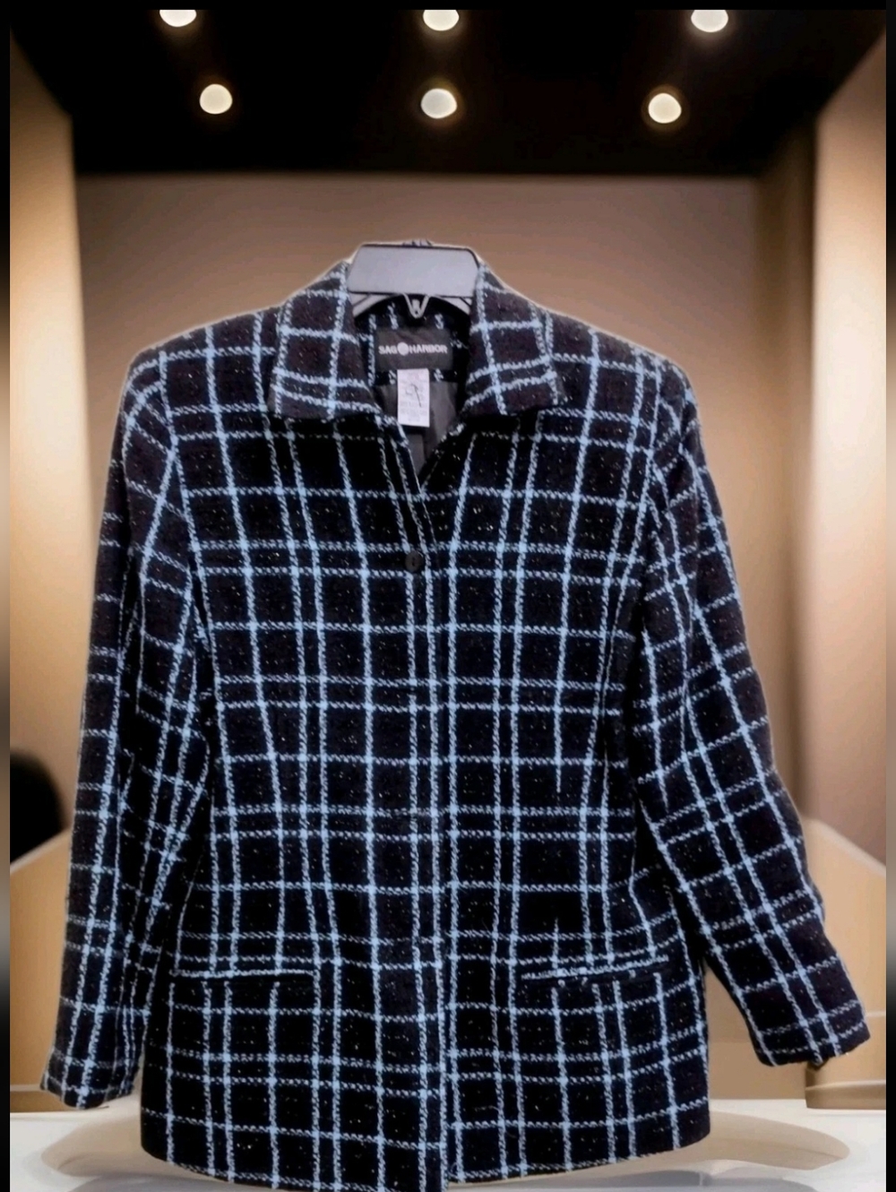 Sag Harbor Black and Blue.    Sz 12 Windowpane Button Up Blazer
